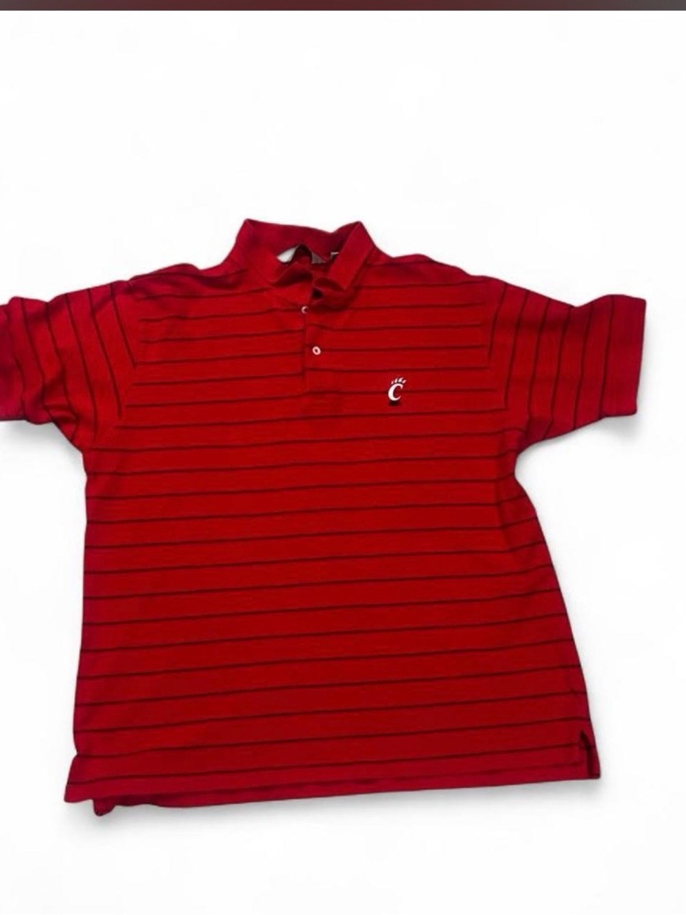 Men's Red Striped Polo Shirt with Embroidered UC #UniversityofCincinnati